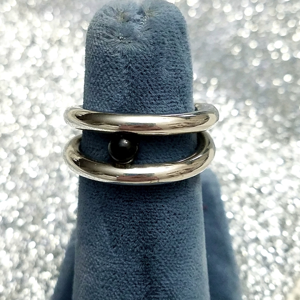 Stainless steel and onyx ring